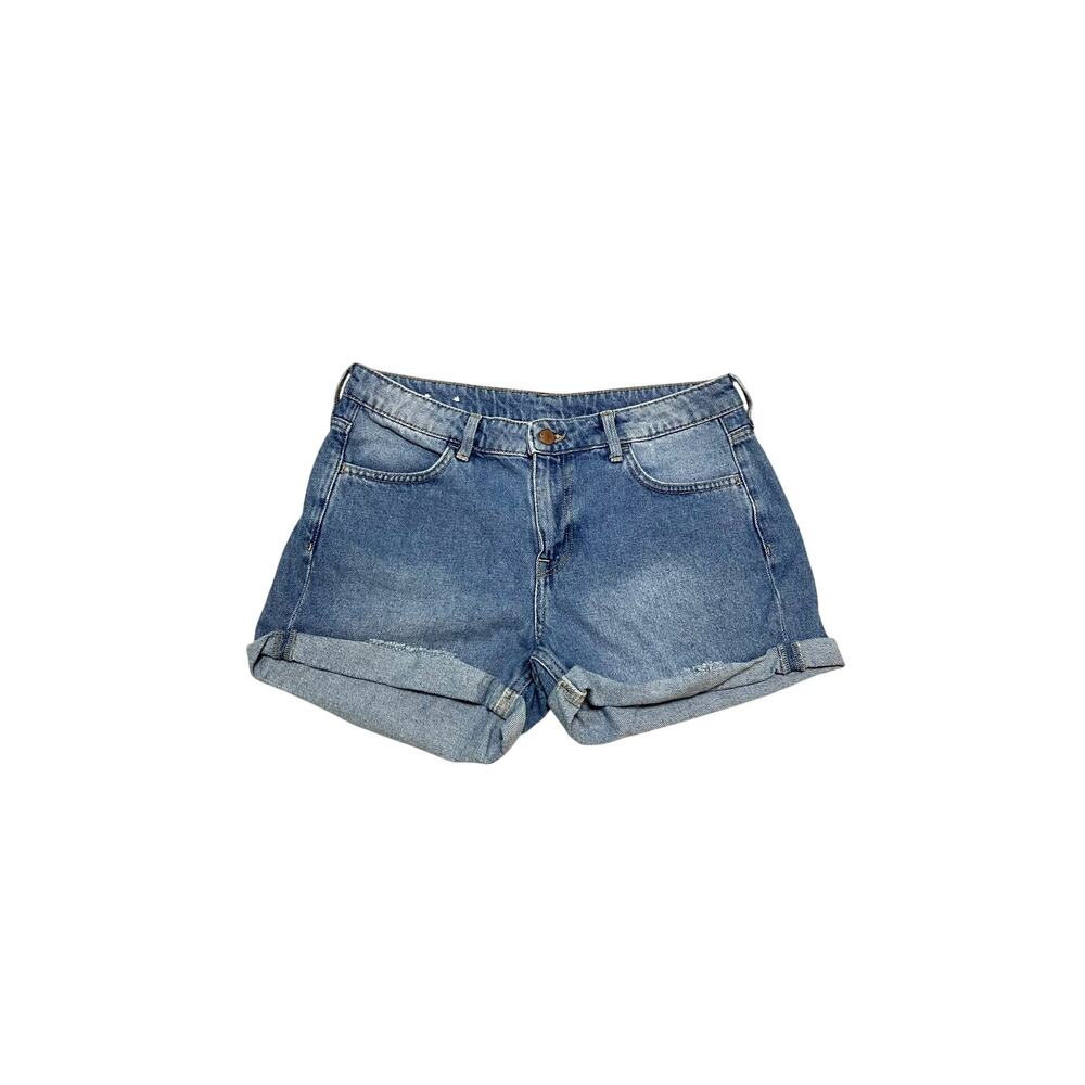 Mid Rise Blue Jean Shorts Size 8 Cuffed Medium Wash Denim H&M 100% Cotton